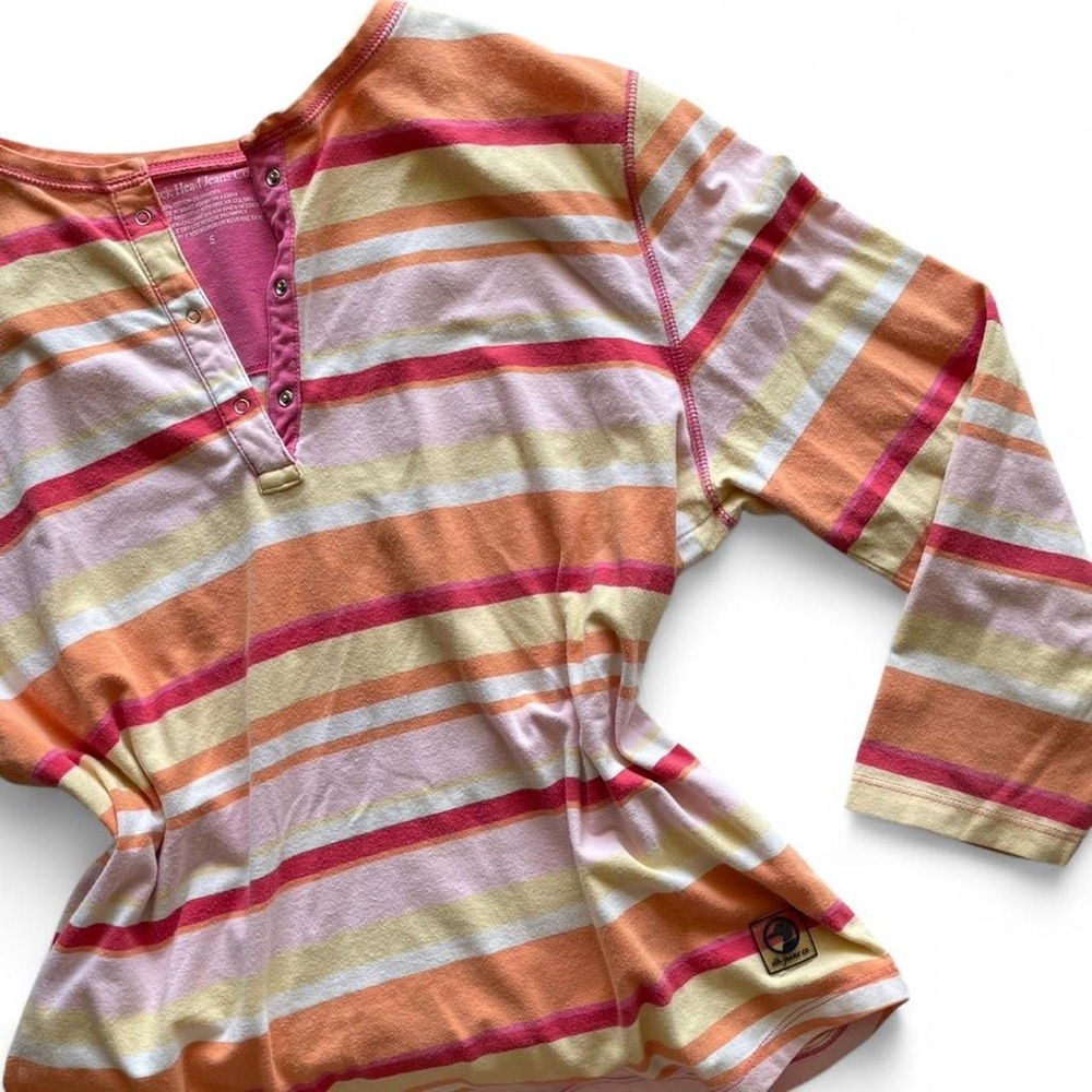 Vintage Striped Quarter Sleeve Henley Shirt in Orange and Pink